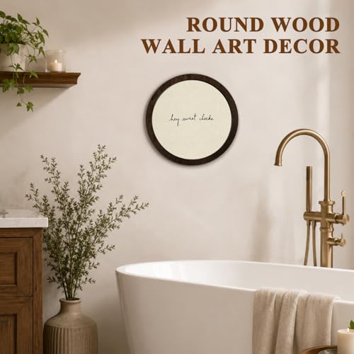 CFFJLHN Funny Bathroom Wall Art Decor, Hey Sweet Cheeks Neutral Minimalist Quirky Humorous Round Wood Hanging Wall Decor for Bathroom Washroom Restroom, 10x10 Inch - color: Bothroom