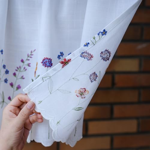 2PC PKT Floral Embroidery Curtain Valance, White Elegant Decorative Flowers Window Valances,Valances for Windows Living Room,3" Rod Pocket W62XL14 inch (Flowers) - size: 62"W x 14"L (Pack of 2)