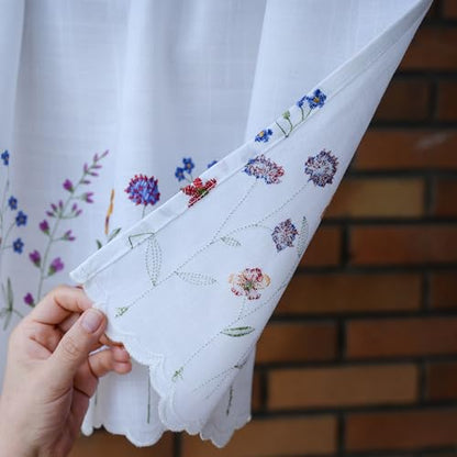 2PC PKT Floral Embroidery Curtain Valance, White Elegant Decorative Flowers Window Valances,Valances for Windows Living Room,3" Rod Pocket W62XL14 inch (Flowers) - size: 62"W x 14"L (Pack of 2)