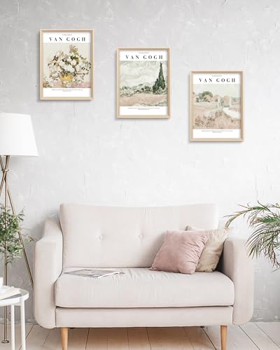HesenDot Van Gogh Framed Wall Art, Neutral Canvas Prints Set of 3 - color: Framed Van Gogh Nature, size: 16"L x 12"W