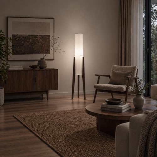 50 Inch Tall Tripod Floor Lamp Suit for Living Room,Walnut Wood Finish - color: Walnut Wood