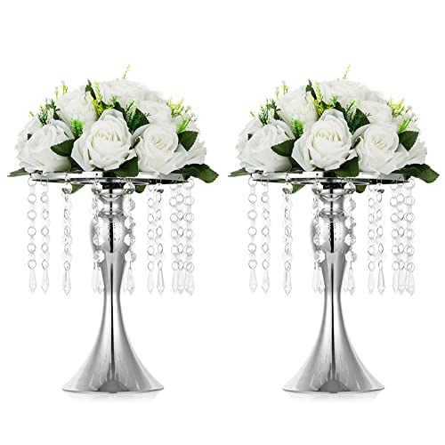NUPTIO Tall Vase Table Centerpiece, 10.2", Silver, 2 Pcs | Crystal Metal Flower Holder Stand, for Wedding Reception, Tables, Road Lead, Party - color: Silver, size: 2 x S