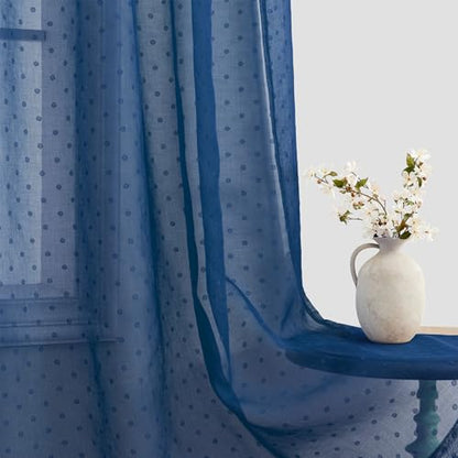 Pitalk Polka Dots Navy Blue Sheer Curtains 96 Inch for Living Room Bedroom - color: Navy Blue, size: 52"W x 96"L (Pack of 2)