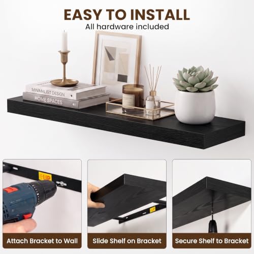 Dreamland 16" Black Floating Shelves 6.7" Deep Wall Mounted Set of 2 - color: Black, size: 6.7"D x 16"L