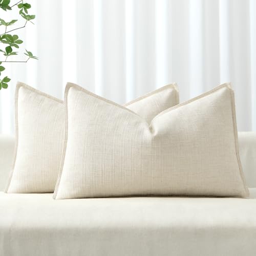 MIULEE Thick Textured Lumbar Throw Pillow Covers 20x12 Inch Natural Beige - color: Natural Beige, size: 20" x 12" (Pack of 2)