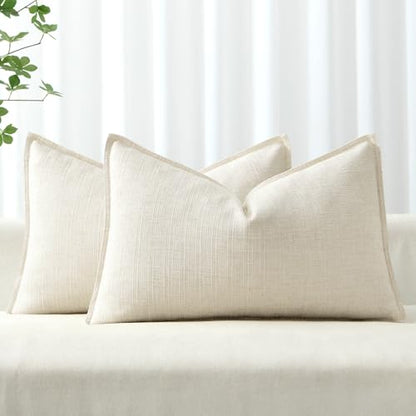 MIULEE Thick Textured Lumbar Throw Pillow Covers 20x12 Inch Natural Beige - color: Natural Beige, size: 20" x 12" (Pack of 2)