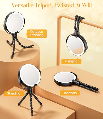 Gospire 5.85” Tripod Travel Makeup Mirror with Light and Magnification - color: Black