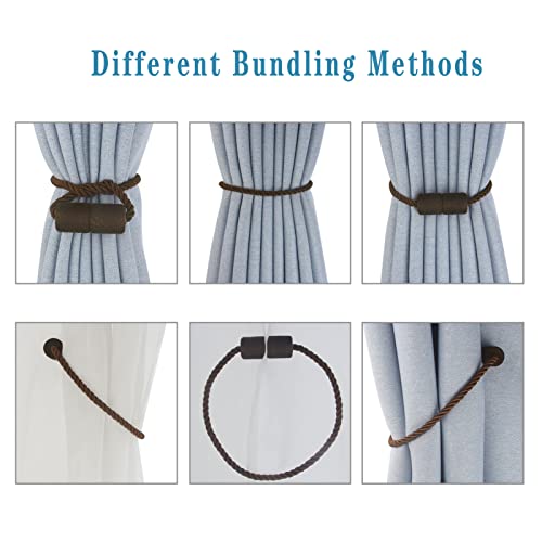 Magnetic Curtain Tiebacks Decorative Holdbacks Rope Tie Back Drapes Hangtty - color: Coffee