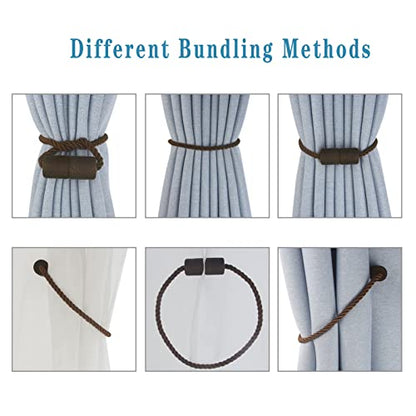 Magnetic Curtain Tiebacks Decorative Holdbacks Rope Tie Back Drapes Hangtty - color: Coffee