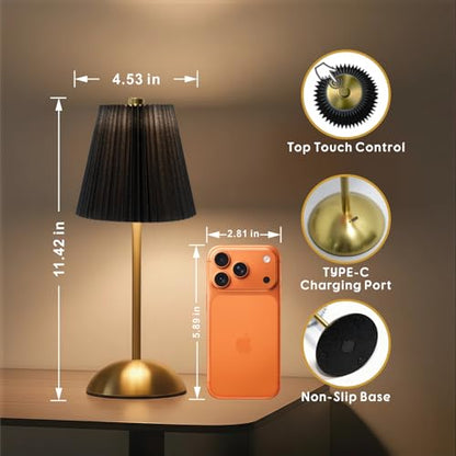 2-Pack Cordless Table Lamps Rechargeable, Battery Mini LED Lamps - color: Black