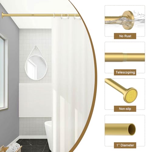 GXOACKJ Gold Shower Curtain Rods - 31-80 Inch Spring Tension Shower Rods for Bathroom, Adjustable, No Drilling, No Rust, Stainless Steel - color: Gold, size: 31-80 inches