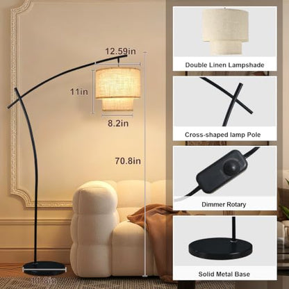 Lightdot Arc Floor Lamp Modern 3000K Dimmable Standing Lamp for Living Room - color: Fabric-Black