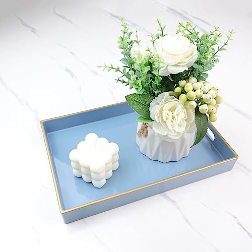 Spsyrine Blue Bathroom Vanity Tray with Handles for Dresser Tops - color: Blue