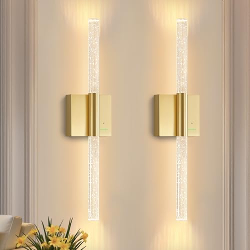 28” Wall Sconces Set of 2, Rechargeable Battery Powered Wall Light - color: Gold