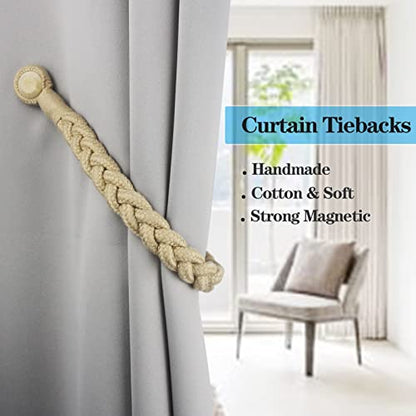 Magnetic Soft Curtain Tiebacks Rope Cotton Window Curtain Holdbacks Porlau - color: Dark Beige, size: 4 Pack