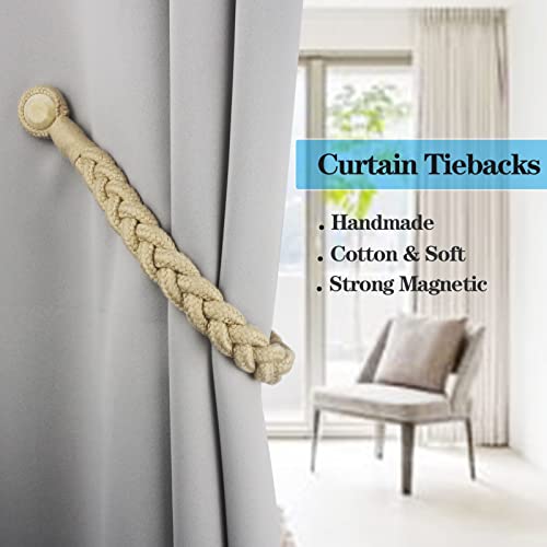 Magnetic Soft Curtain Tiebacks Rope Cotton Window Curtain Holdbacks Porlau - color: Dark Beige, size: 6 Pack
