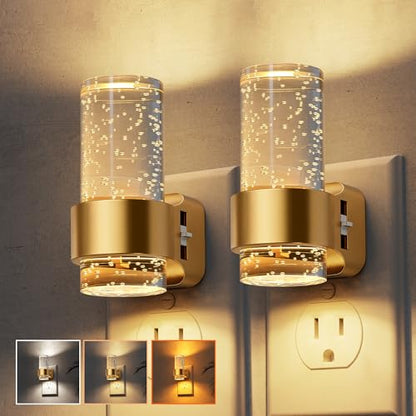 L LOHAS LED Night Lights Plug into Wall, 2 Pack Mini Dimmable Night Light - color: Gold Ring-3CCT-Mini, size: 2 Pack