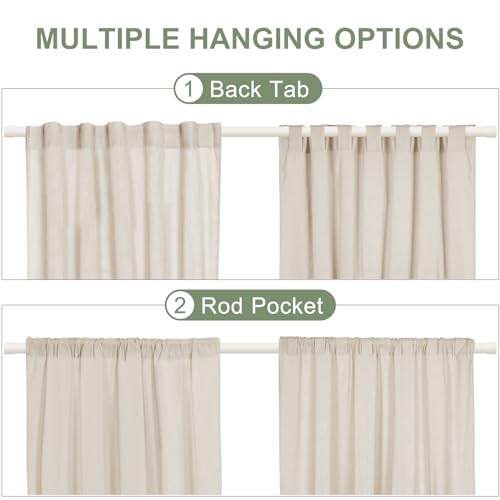 ASPMIZ Cotton Linen Farmhouse Curtains Boho Rustic Button Curtain, Linen Window Curtain Panels Green Stripe Country Curtains for Living Room Bedroom, Rod Pocket Window Drapes, 52 x 63 Inch, 2 Panels - color: Beige&green, size: 52"W x 63"L (Pack of 2)