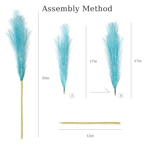 8 Pcs 35.4" Blue Gradient Faux Pampas Grass, Tall Pampas Grass Vase Filler - color: Blue, size: 35.4inch-8Pcs
