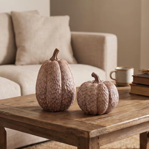 2Pcs Resin Pumpkin Figurines, Lattice Fall Thanksgiving Decor - style: Lattice Emboss Pumpkin