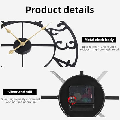 Wall Clock Battery Operated,Silent Non Ticking Modern Rustic Metal Small Clocks for Living Room/Bedroom/Office/Kitchen/Farmhouse Home Decor-16IN(Arabic Number-Black) - size: 16 inch