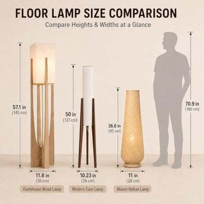 Farmhouse Style Floor Lamp,57 Inch,for Living Room - color: Large Natural Wood