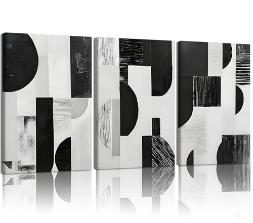 LYYGLYY 3Pcs Framed Black and White Geometric Canvas Wall Art 16x24 Inches - color: Black White Blocks, size: 16x24 Inches