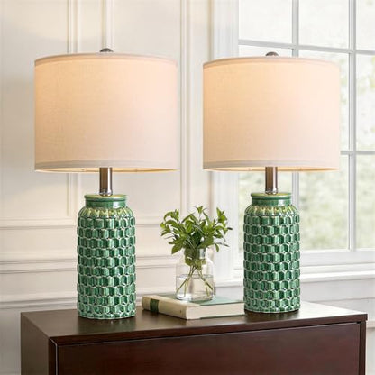 USumkky 20.5" Ceramic Table Lamps Set of 2 - Modern Farmhouse & Boho Style, Bedside Nightstand Lamps for Bedroom, Living Room End Table Lamps, Small Desk Lamp(Green) - color: 20.5" Green