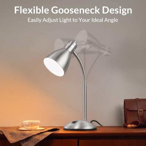 LEPOWER Metal Desk Lamp, Adjustable GooseNeck Reading Light for Bedroom - color: Silver