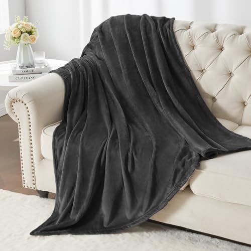 Elegant Throw Blanket for Couch & Sofa, All-Season Lightweight Fleece Blanket, Luxury Soft Cozy Fuzzy Throw for Her Him, Dark Grey, 50 x 56 Inches