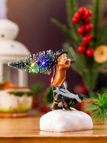 Christmas Village Decoration for Little boy and Dog,Battery Powered Luminous LED, Suitable for Home Decoration During Christmas, Holidays, Parties, and New Year.