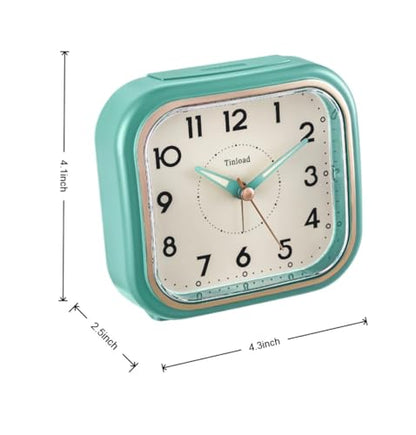 Tinload 4.3" Vintage Retro Analog Alarm Clock, Super Silent Non Ticking Clock with Manual Light, Snooze, Battery Operated, Simply Design, for Living Room, Bedroom, Bedside, Desk(Green) - style: Green-RoseGold