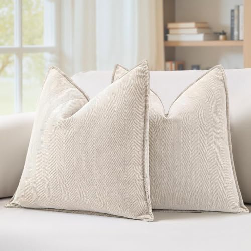 MIULEE Pack of 2 Cream Beige Euro Shams Chenille Pillow Covers 26x26 Inch - color: Cream Beige, size: 26" x 26" (Pack of 2)