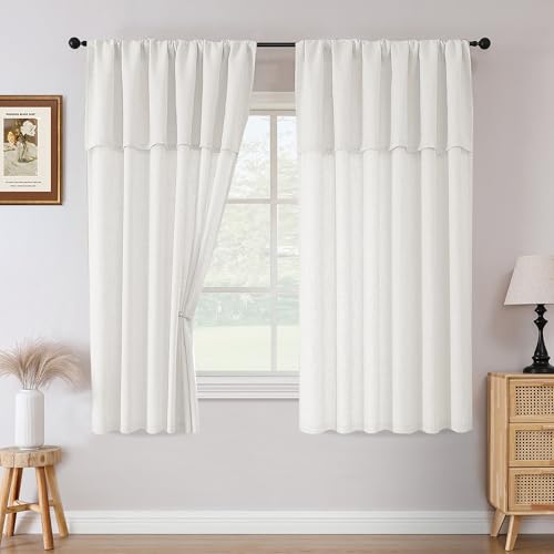 H.VERSAILTEX Linen Semi-Sheer Curtains 63 Inch for Bedroom, Natural White - color: Natural White, size: 52"W x 63"L (Pack of 2)