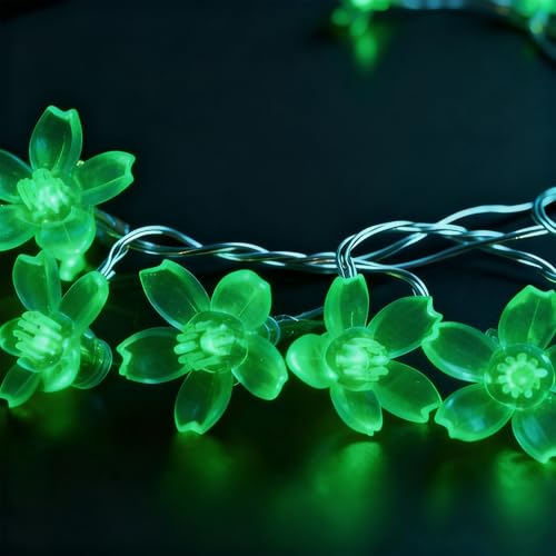 USB & Battery Lighted 10ft 30 LED Green Flower St. Patrick's Day Decoration - color: Green