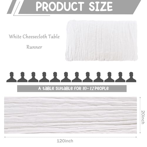 2 Pack 120 Inch White Cheesecloth Table Runner Boho Rustic Gauze Sheer Romantic 10 FT Long Cheese Cloth Table Runner for Bridal Baby Shower Wedding Party Birthday Holiday Home Easter Decor - color: White