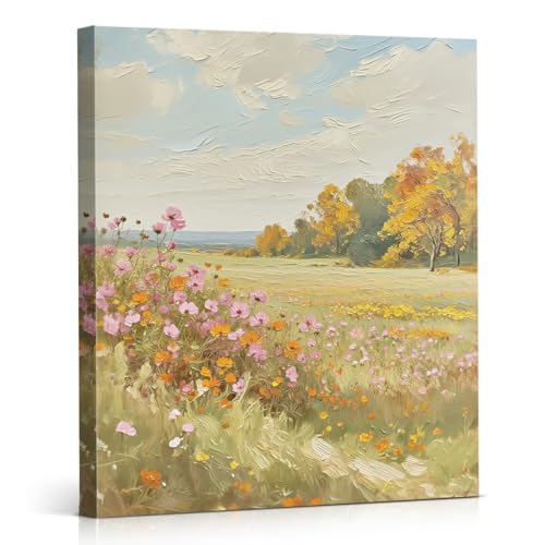 APOHBGV Vintage Wildflower Meadow Canvas Wall Decor, Mountain Floral Landscape Nature Art, Rustic Countryside Scenery Artwork Suitable for Living Room Bedroom Bathroom Home Decoration, 8x10 Inch - color: Home05