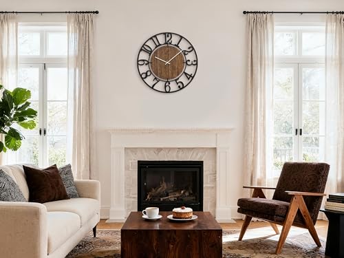 Large Wall Clocks, 20" Black Big Wall Clock for Living Room Decorative by Battery Operated, Oversized Farmhouse Silent Walls Clock with Metal Arabic Number for Office, Classroom, Bedroom - size: 20 Inch