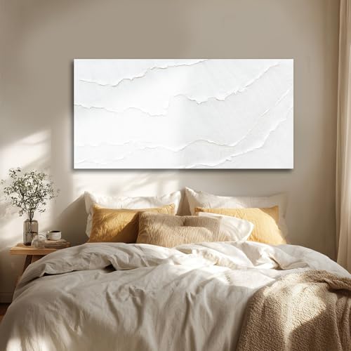 White Abstract Textured Canvas Wall Art for Living Room 24x48 Inch - color: White, size: 48"L x 24"W