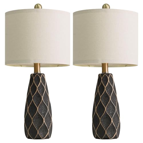 Small Table Lamps Set of 2 for Living Room, 20.25" Black Bedside Boho Lamps - color: Black, size: Small - 20.75''
