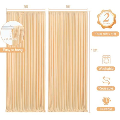 10 x 10ft Dark Champagne Backdrop Curtains with Lights String - color: Dark Champagne, size: W5' x H10'(2 panels)