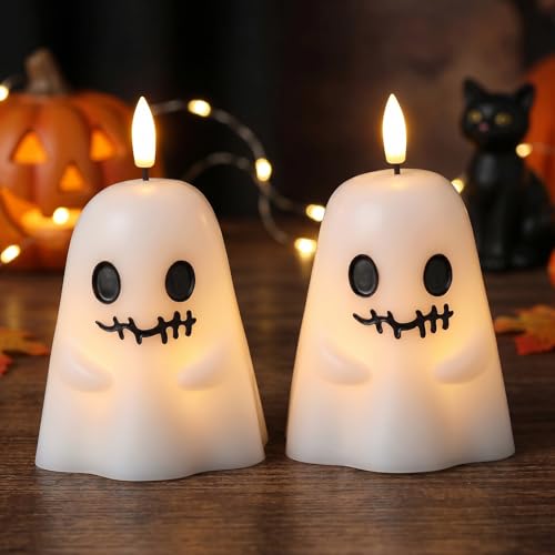GenSwin Ghost Halloween Flameless Candles Battery Operated LED with Timer - color: 2-Ghost