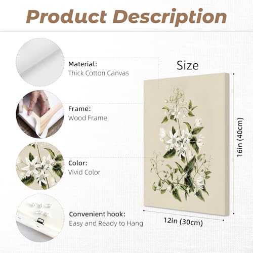 Vintage Botanical Wall Art Set of 6 Neutral Floral Canvas Wall Decor Wildflower Wall Art Watercolor Flower Prints Botanical Poster Minimalist Plant Pictures for Bedroom Room 12x16 Inch Wrapped Canvas - color: Neutral Floral Prints, size: 12x16 Inch Wrappe