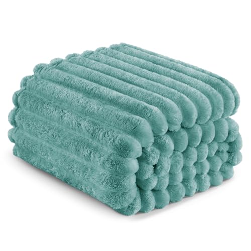 Exclusivo Mezcla Striped King Size Fleece Blanket for Bed, Couch, 90"x104" - color: Celadon, size: King ( 90x104 IN )