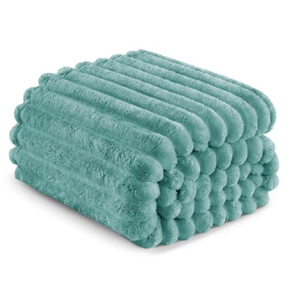 Exclusivo Mezcla Striped King Size Fleece Blanket for Bed, Couch, 90"x104" - color: Celadon, size: King ( 90x104 IN )