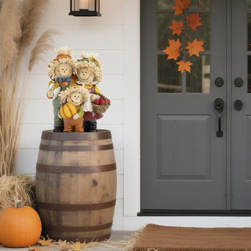Hodao Fall Scarecrow Family Figurine, Autumn Harvest Thanksgiving Decor - color: Scarecrow Family Figurines