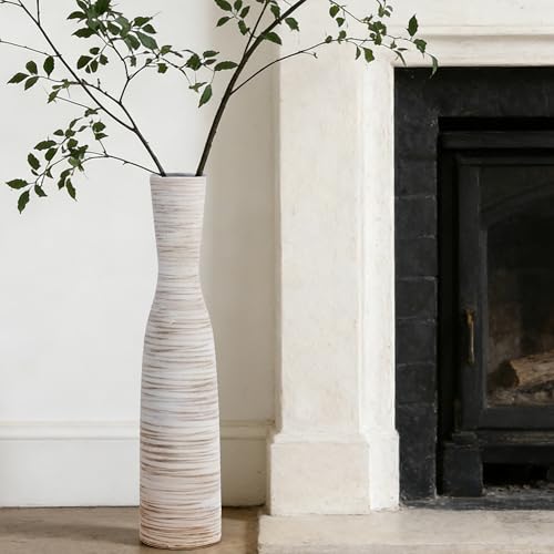 ALMA Tall Skinny Floor Vase, 20" White & Brown Modern Vases for Flower - color: Bow-white-20"