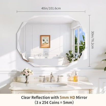 GLASHOM Frameless Mirrors for Bathroom 30x40 inch - size: 30"L x 40"W