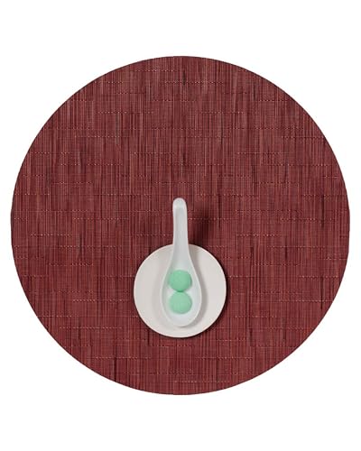 Chilewich Bamboo Placemats Set of 4, Round Woven Placemats - color: Cranberry, size: 15" Round
