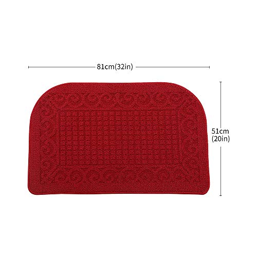 COSY HOMEER 32x20 Half Round Kitchen Rug,Non Slip Washable Mat,Burgundy 1PC - color: Burgundy, size: 1'8" x 2'8" (Semicircular)